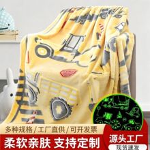 工厂跨境复活节夜光印花荧光法兰绒毛毯盖毯飞机毯卡通印花毛毯