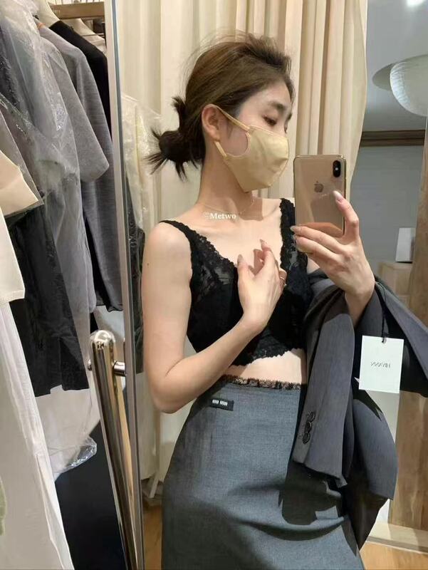 メトウ # フレンチレースVネックパープルピュアレース美背重ね着インナーコンフォート通気性ブラ|undefined