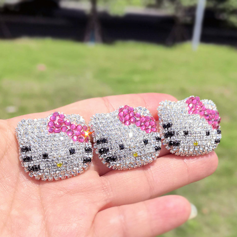 Car creative diamond paste cute kt cat cartoon head rope mobile phone case DYI material accessories decoration supplies women