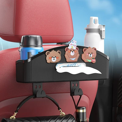 Car Tissue Box Seat Rear Car tissue box/set - three-cute-bears-car-chair-back-tissue-storage-black