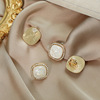 White retro Japanese sophisticated earrings, square ear clips, with gem
