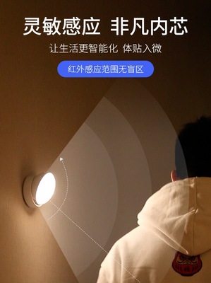 人體感應燈智能起夜燈免打孔小夜燈家用走廊過道樓梯自動壁燈