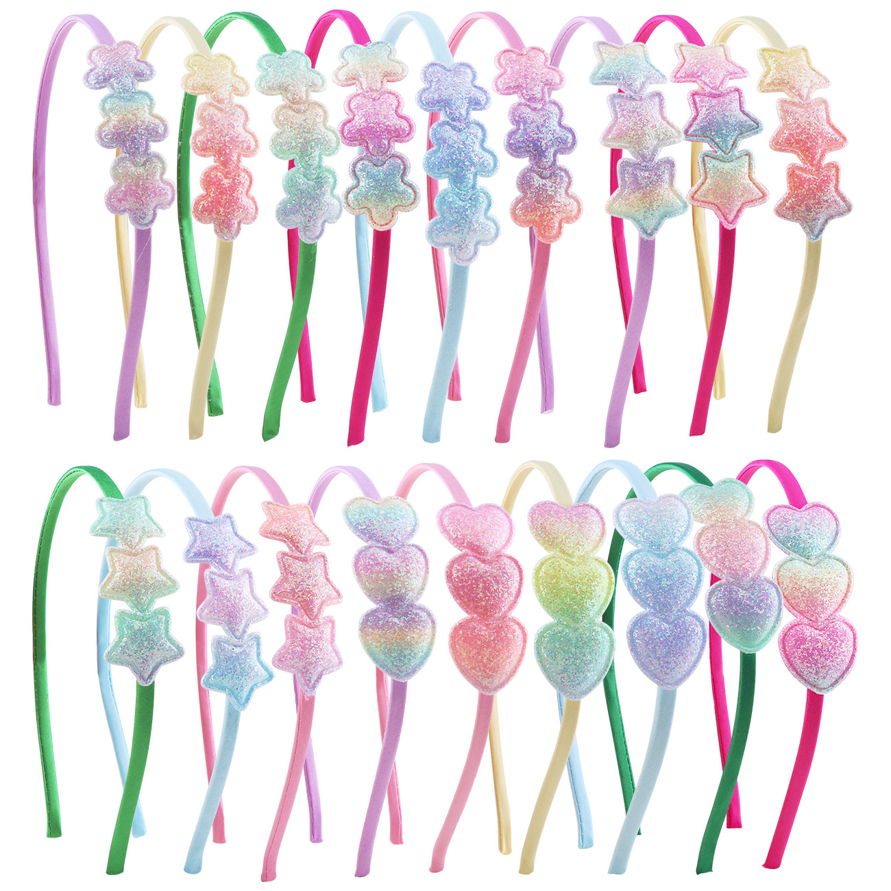 Nueva diadema de amor de color para niña Glitter estrella de cinco puntas flor horquilla joyería diadema dulce para niños