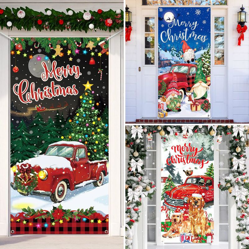 Qzb Cross-Border Amazon Christmas Door Curtain Door Cover Holiday Party Christmas Atmosphere Decoration Flag Background Hanging Cloth