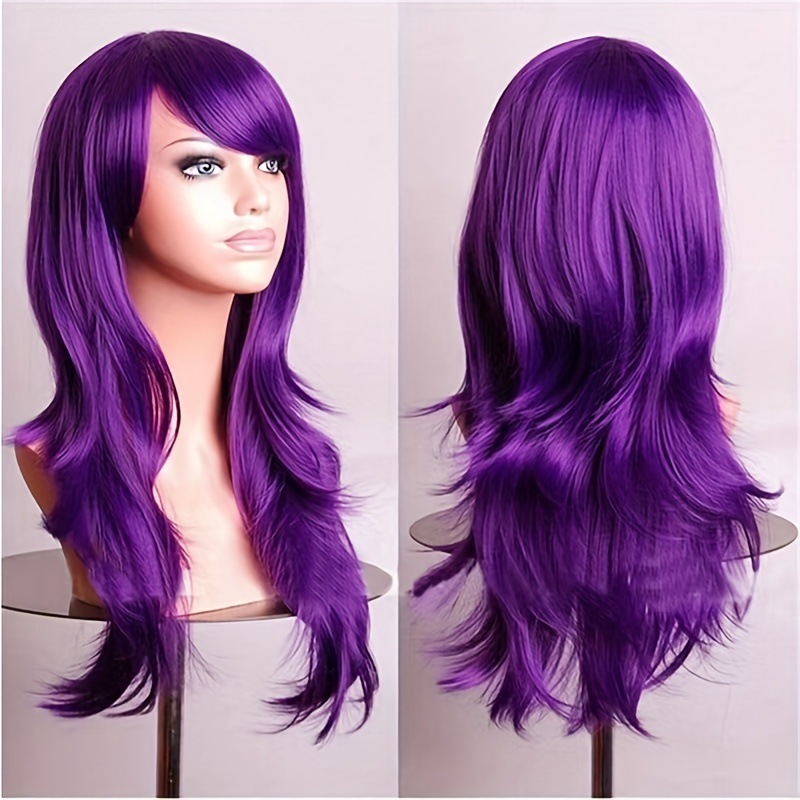Parrucca da cosplay alla moda, stile celebrità di internet, colorata, con riga laterale, riccia, extension per tutta la testa in capelli sintetici._voghion.com