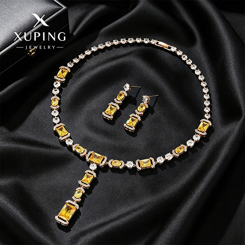 Xuping colección de collares de lujo, pendientes, joyería, aleación de cobre chapado 18k colección de joyería para mujeres