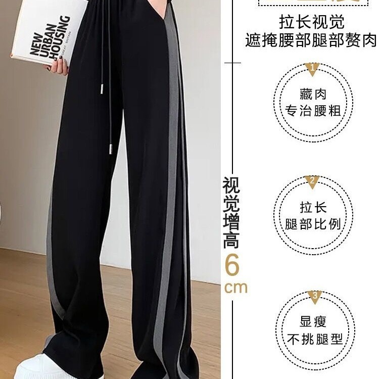 阔腿运动裤女大码胖mm春秋高腰垂感小个子休闲显瘦拼接直筒卫裤子|undefined
