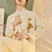 国风2025冬季新中式百搭时尚金莲羊毛绑带毛呢大衣外套女 NY022