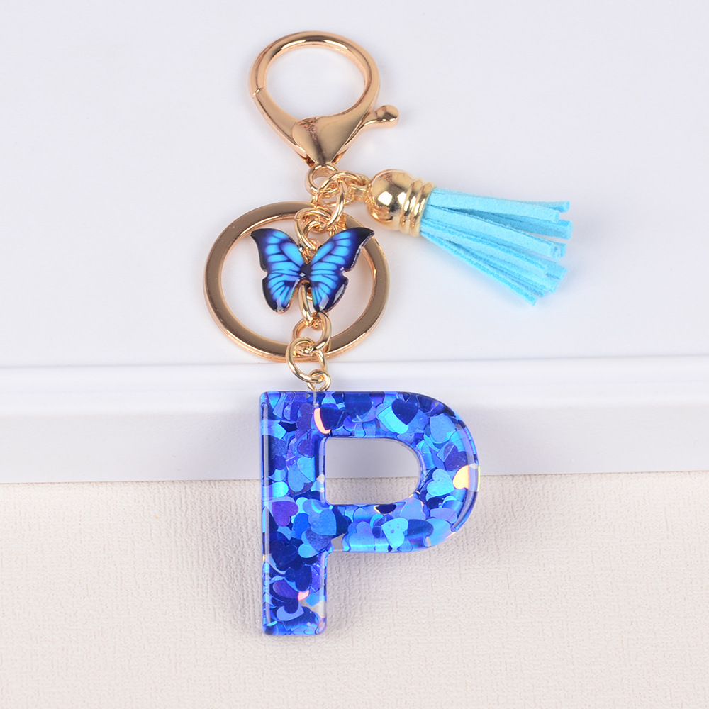 Cross-border Hot Sale 26 letras inglesas llavero de resina de goteo de goma esquinilla llavero de letras de amor personalizado