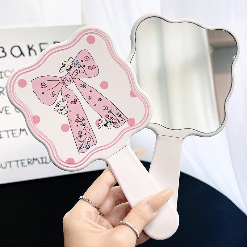 Bowknot puppy handle mirror with comb advanced and convenient makeup mirror girl heart small mirror hand-held makeup mirror