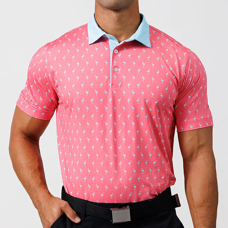 2025 New European and American Large Size Lapel Golf Polo Shirt Short-Sleeved Fashion Casual Printed Street Short-Sleeved T-Shirt