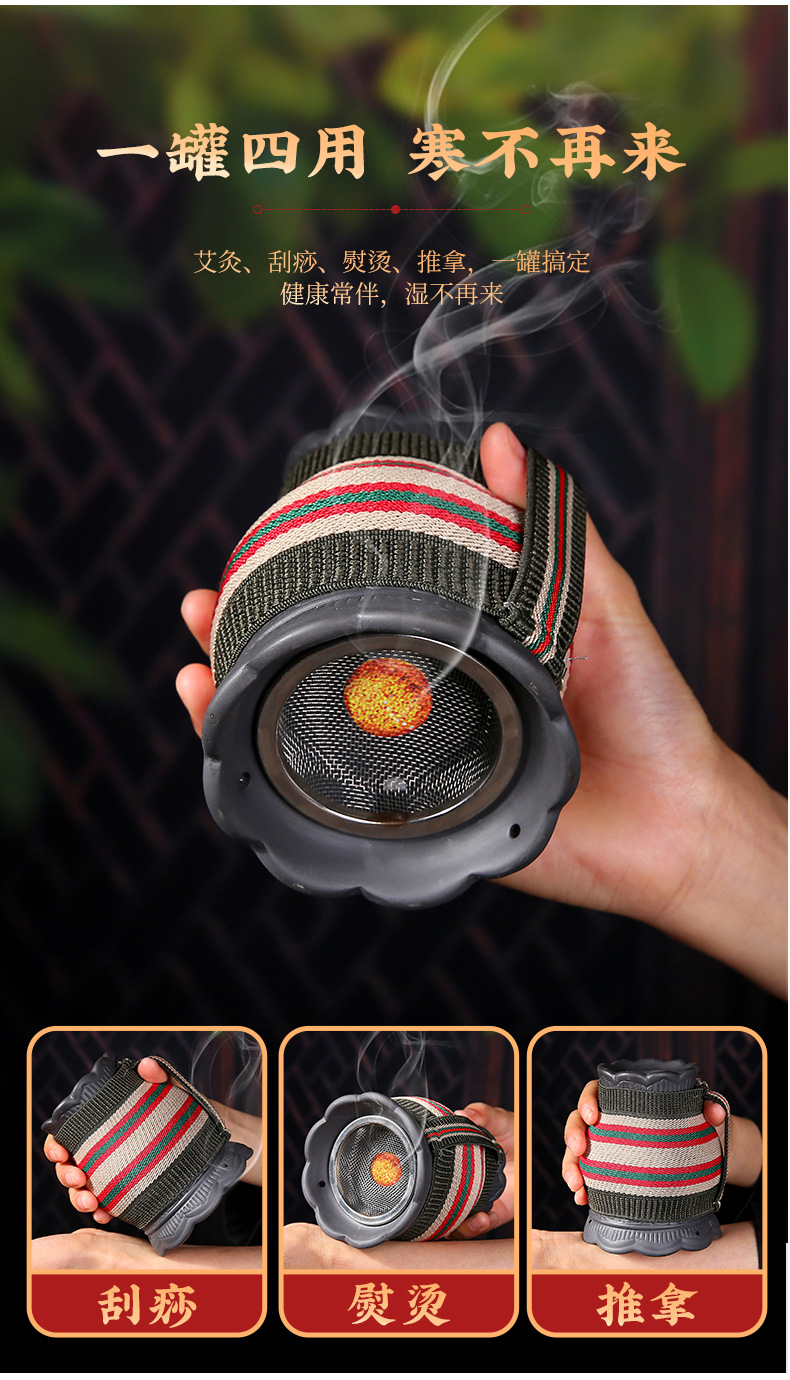Ceramic Fire Dragon Cup Moxibustion Tool Medium Size with Cloth Cover for TCM Warm Therapy key features