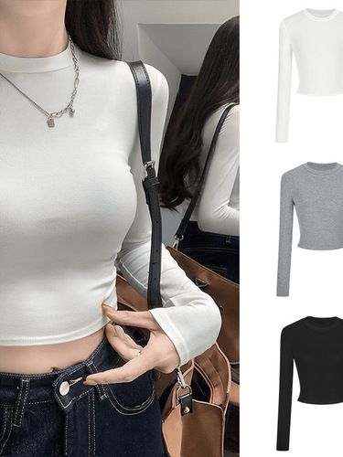 Hot girl style short spring and autumn new Korean long-sleeved shirt Korean figure-fitting and all-matching base top women's dress