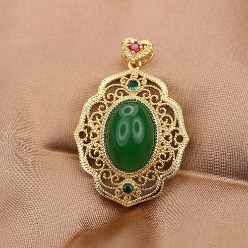 Live Stream Imperial Style Inlaid Imitation Hetian Jade Pendant, Live Stream Wholesale Gold-plated Jade Pendant Necklace