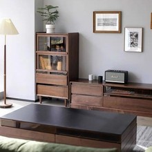 书柜收纳柜电视边柜沙发靠墙客厅储物柜斗柜实木立柜胡桃木色包邮