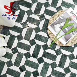 Natural Dark Green Mosaic Marble Non-Slip Floor Tiles Kitchen Bathroom Toilet Background Wall Tiles Stone