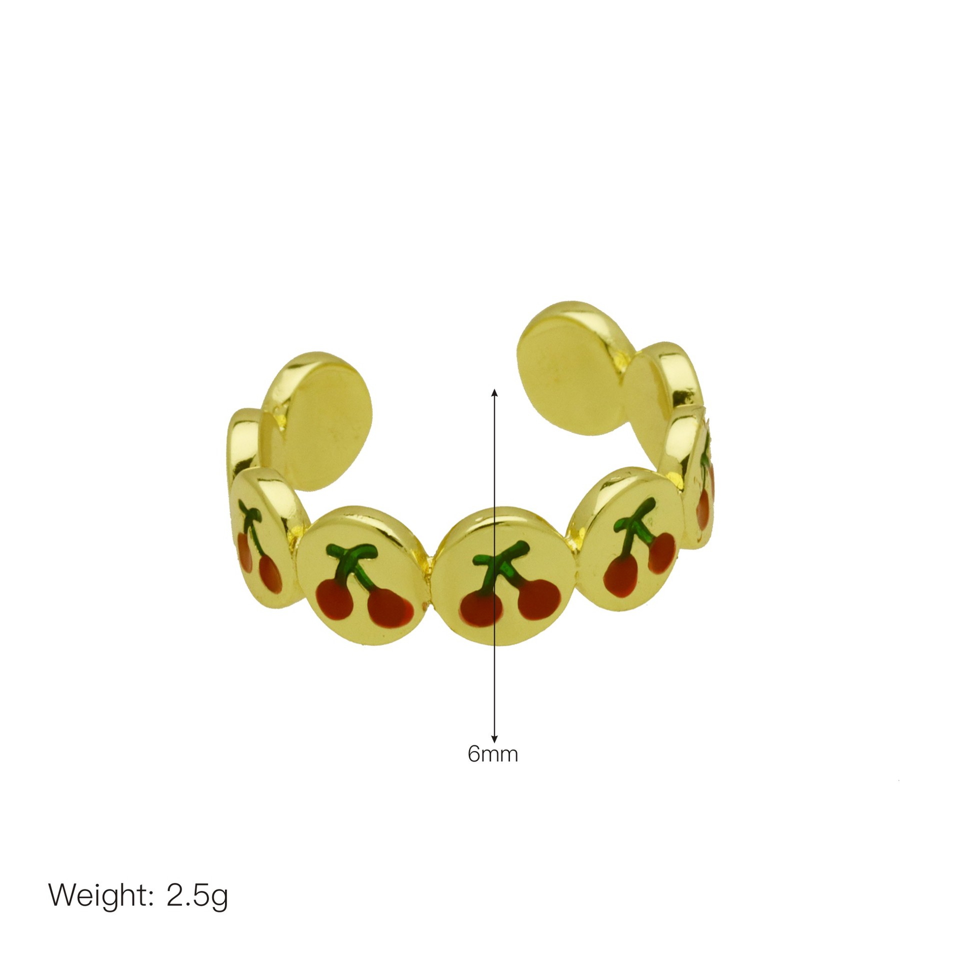 Casual, Daily Occasion Wholesale Jewelry Cute Lady Cherry Copper 18K Gold Plated Enamel Open Rings
