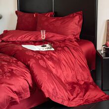 A类婚庆全棉纯棉四件套母婴级红色提花被套100支纯棉嫁娶轻奢床品