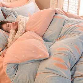 加厚牛奶绒四件套冬季款珊瑚绒床单双面绒被套法兰绒毛绒床批发