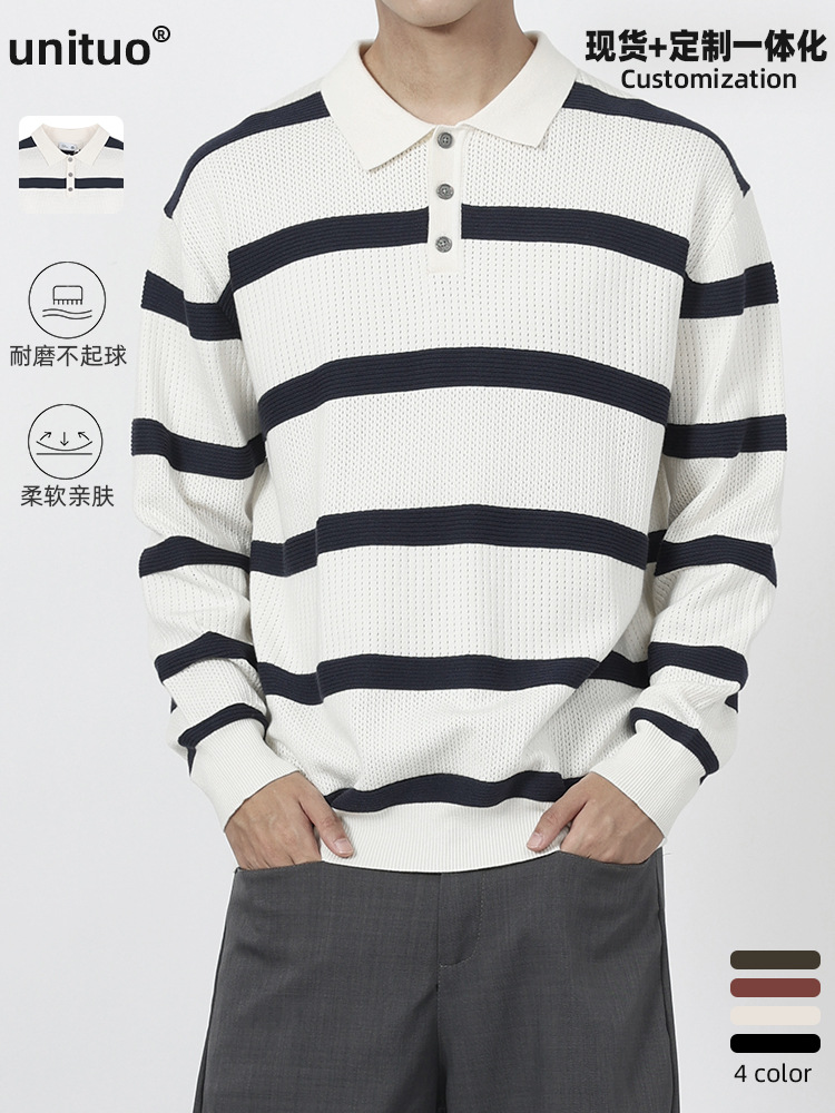 Comercio exterior transfronterizo Amazon ropa de hombre Polo a rayas de hombre Casual de negocios con collar de punto suéter Polo para hombre