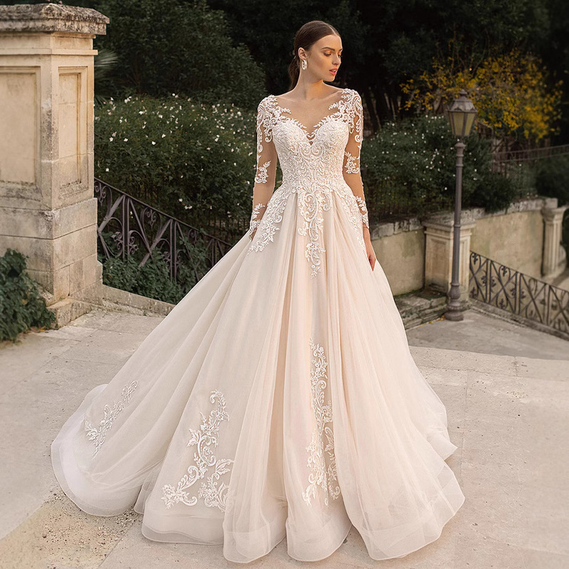 Sheer Light Wedding Dress Mori Style 2025 Spring New Bride Simple Lace U-Neck Travel Photography Small Train Soft Tulle Slimming Sheer Light Wedding Dress Mori Style 2025 Spring New Bride Simple Lace U-Neck Travel Photography Small Train Soft Tulle Slimming