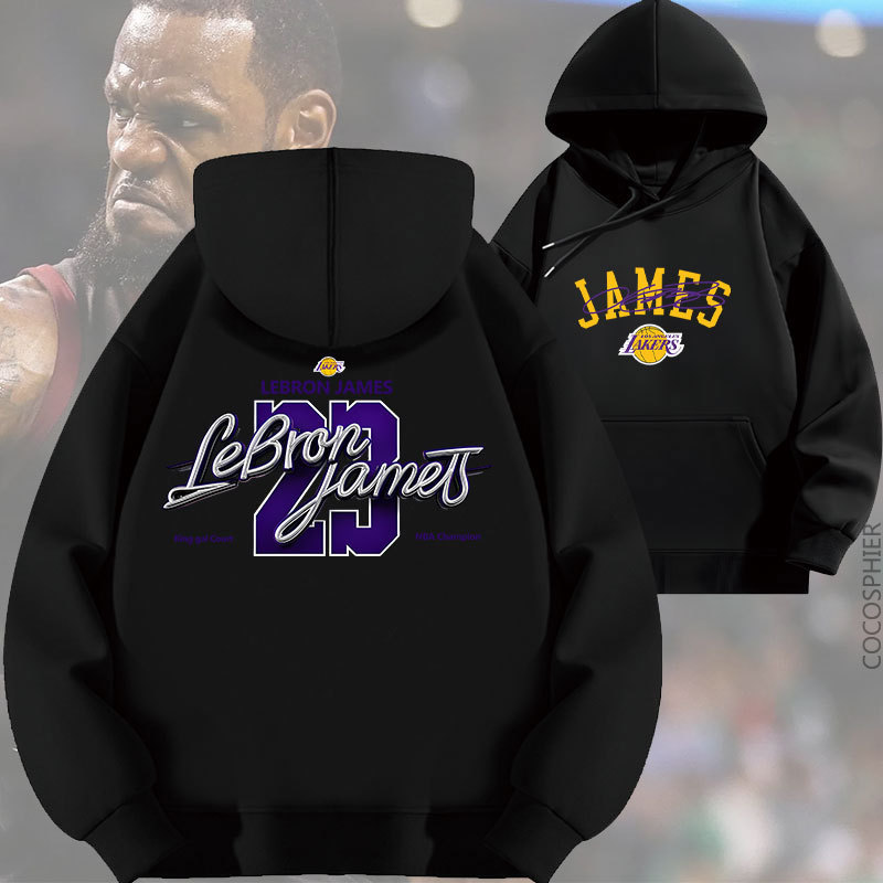 Lakers James No. 23 Letter Printed Hooded Sweatshirt Trendy Football Loose Autumn Velvet Thickeneded Clothes Top Lakers James No. 23 Letter Printed Hooded Sweatshirt Trendy Football Loose Autumn Velvet Thickeneded Clothes Top