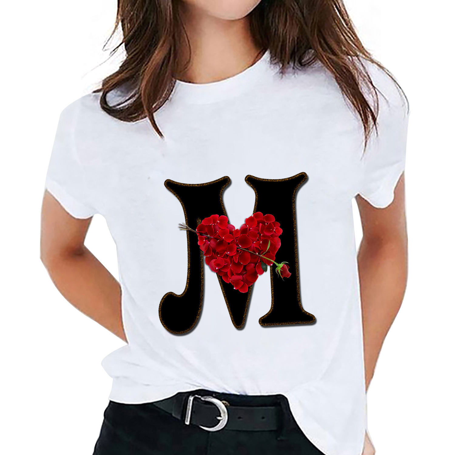 Breathable Function Wholesale Women'S Fashion Letter Heart Shape Short Sleeve Printing T-Shirts
