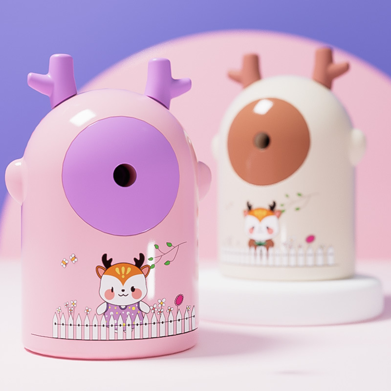 7817 Reno pequeño bolígrafo automático sacapuntas dibujos animados simple sacapuntas de manivela para niños moda papelería creativa