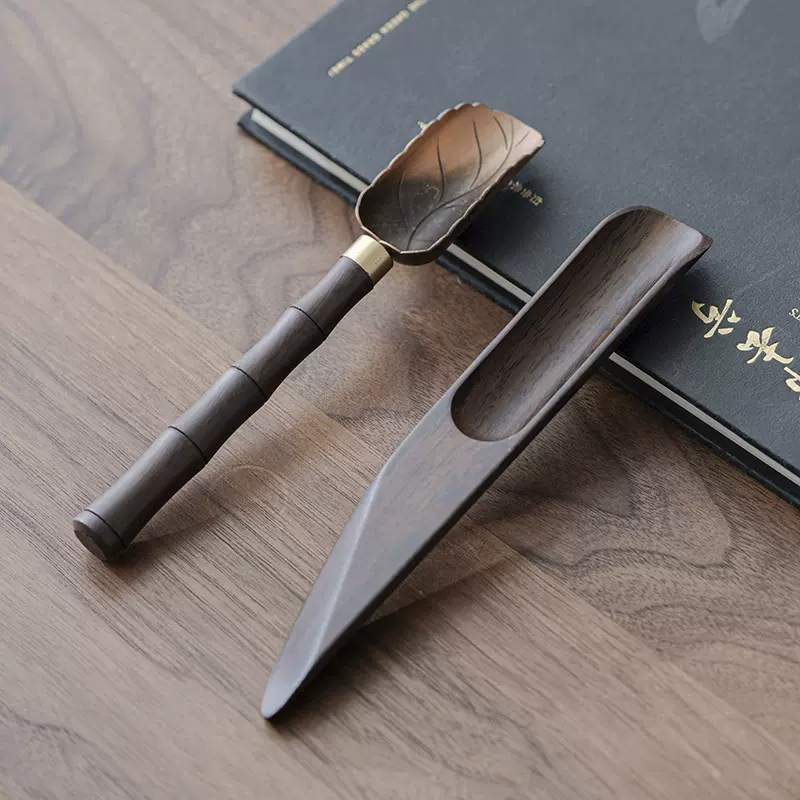 黑檀木茶勺实木茶匙小长柄茶铲子茶则日式赏茶荷茶道六君子配件