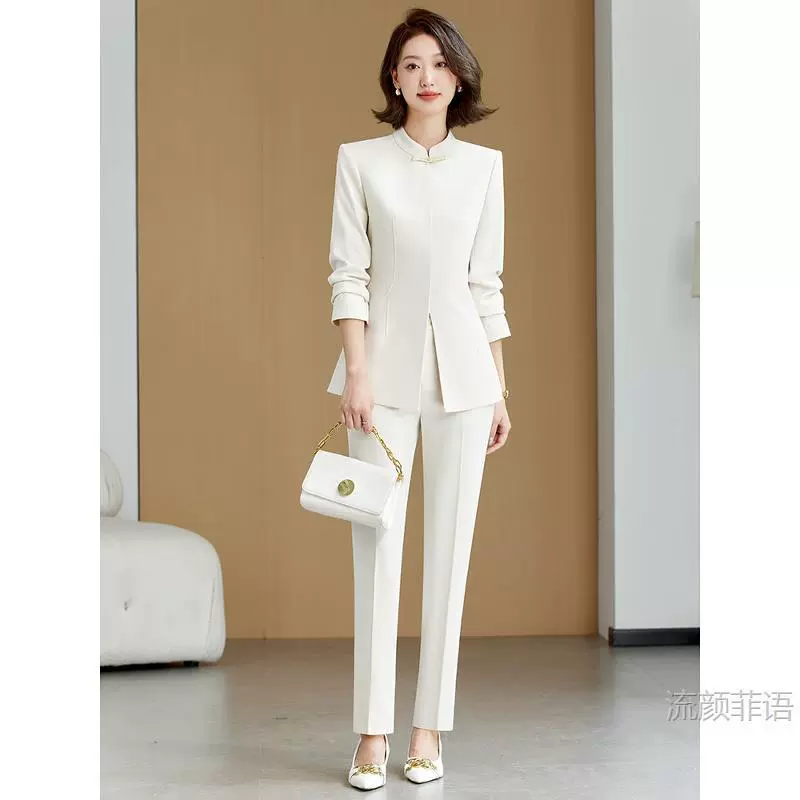 高级感女小众国风新中式唐装套装工作服春季职业装时尚西服设计感