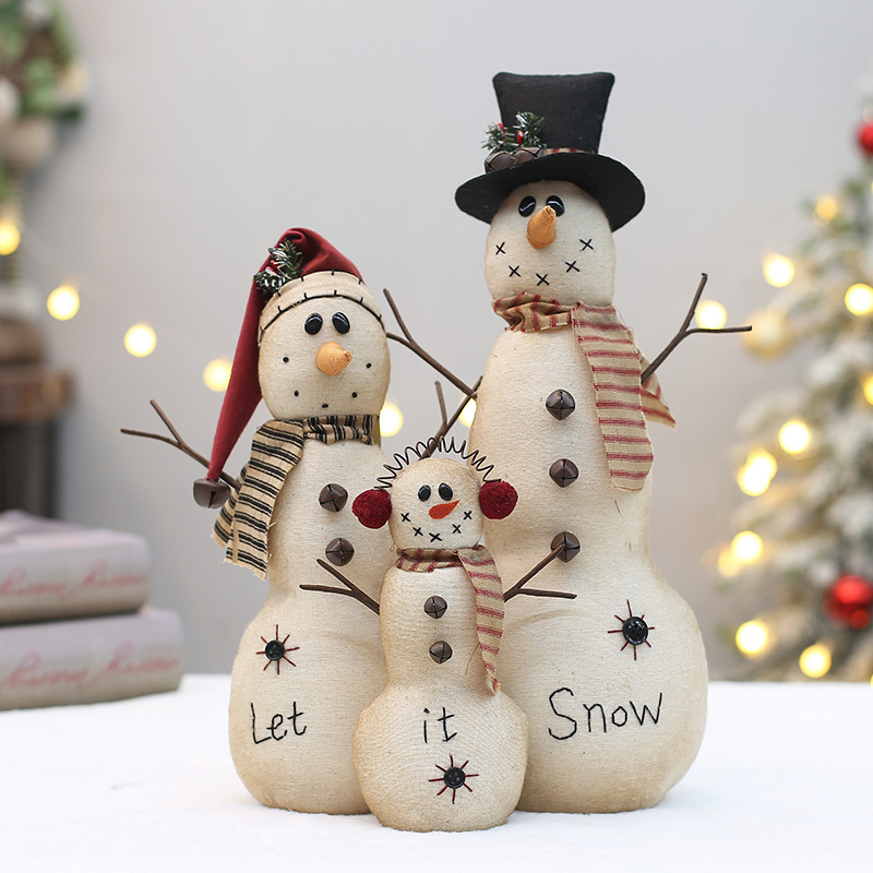 2025复古麻布机绣图案圣诞节雪人公仔玩偶可爱MerryChristmas摆件|undefined