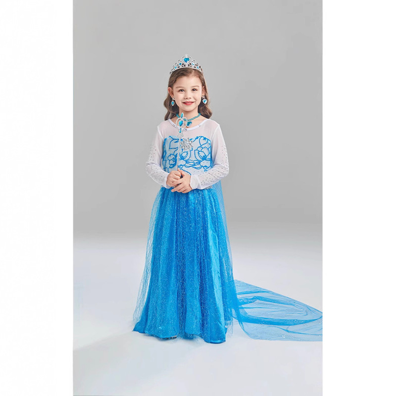 Princess Elsa Dress Elsa Gown Performance Costume Frozen Elsa Dress Long-Sleeved Tulle Dress Princess Style