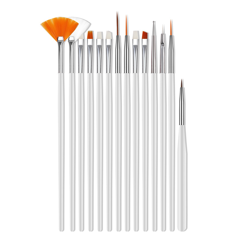 Amazon Venta caliente manicura 20 piezas conjunto de la pluma 15 piezas pintadas plumas + 5 piezas doble cabeza silicona punto taladro pluma multicolor