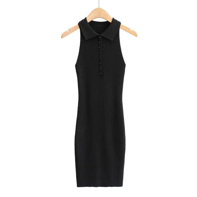 Slim polo collar tight knit dress NSAC34404