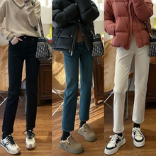 显瘦神裤天丝木棉高腰法棍裤小直筒牛仔裤女2025冬季保暖加绒新款