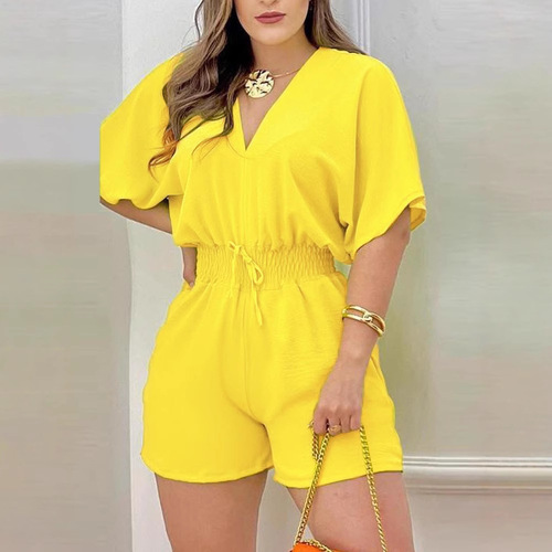 Spring and Summer European and American Women's Fashion Amazon Best Selling Casual V-Neck Bodysuit with Belt Bodysuit