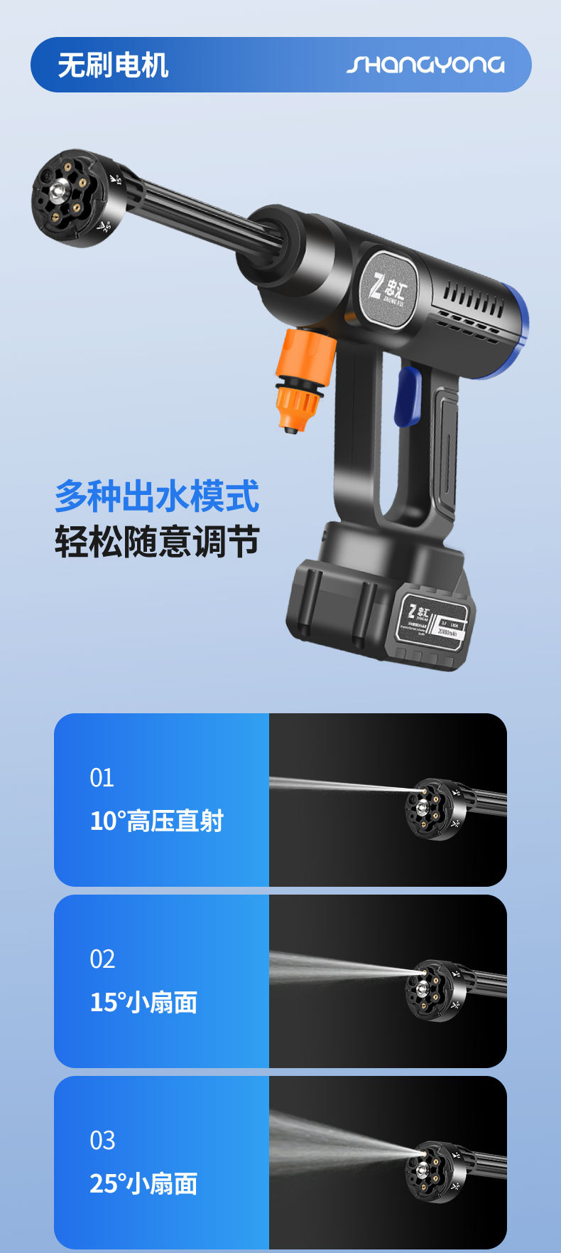 Cross-Border Car Wash Water Gun New Brushless Wireless Water Gun with Lcd Power Display Adjustable Gear Car Wash Machine