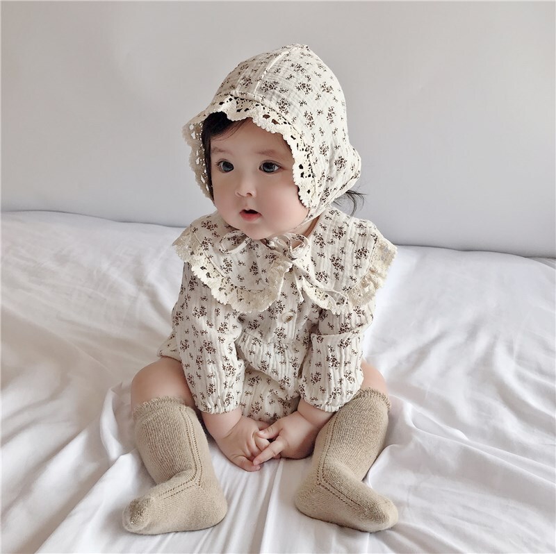 Children's Clothing Spring and Autumn Korean Style Baby Female Floral Bag Fart Clothes Baby Baby Lace Doll Collar Hatshirt Hatshirt