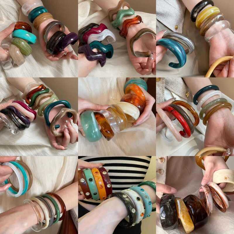 European and American Cross-Border Acrylic Glossy Gradient Open Bracelet Light Luxury High-End Bracelet Personalized Fashion Exaggerated Jewelry