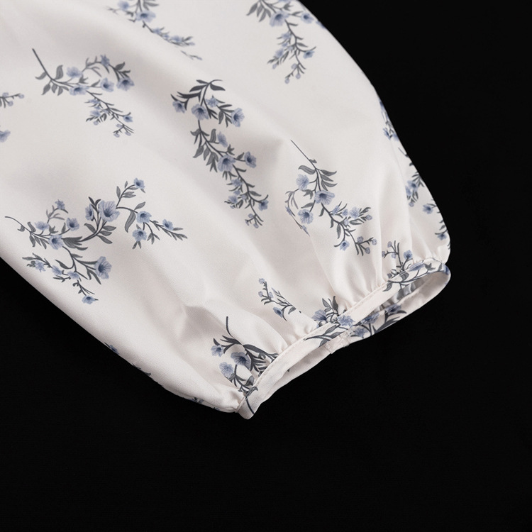 French Classic Skirt Puff Sleeve Small Turtleneck Ruffled Puffy Shirt Printed Shorts Suit
