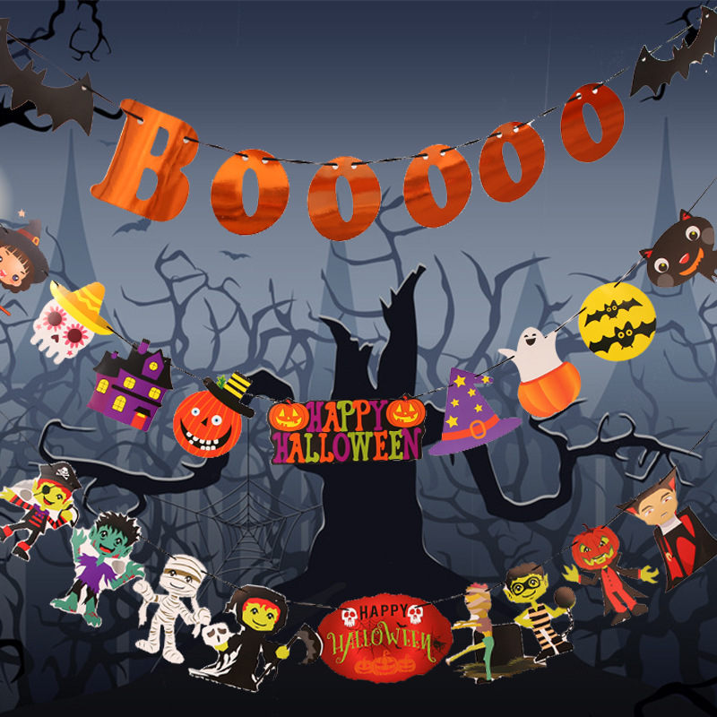 Venta caliente transfronteriza Decoración de Halloween Tirando de banderas Colgante Atmósfera de terror Accesorios de cráneo Adornos Accesorios para fiestas Suministros para fiestas