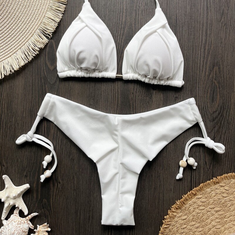 2025 New 11 Colors Bikini Amazon Aliexpress Pure Color Swimsuit Beach Sexy Women's Swimsuit