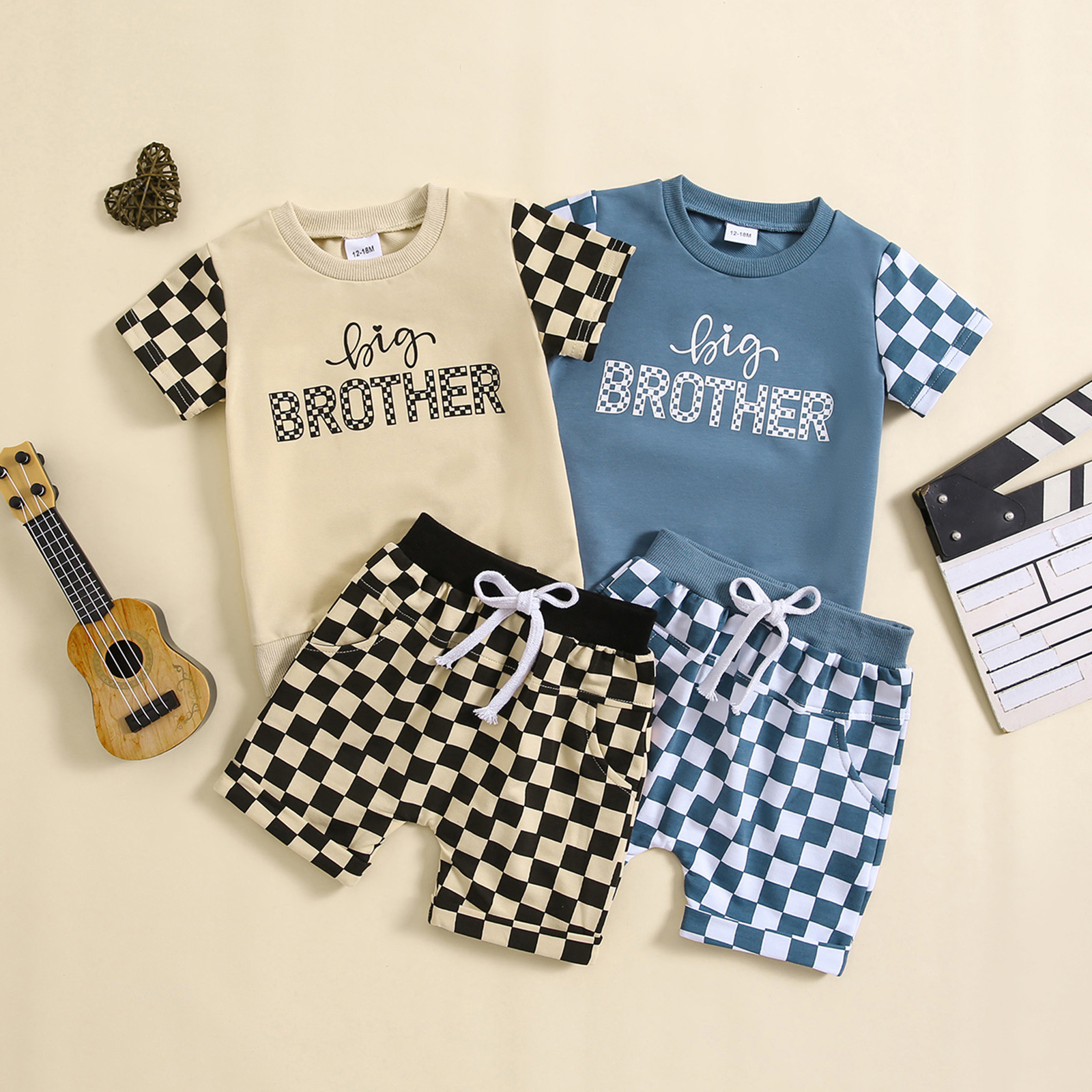 Spring and Summer foreign trade children's clothing new letter printed T-shirt Plaid casual pants two-piece set in stock wholesale