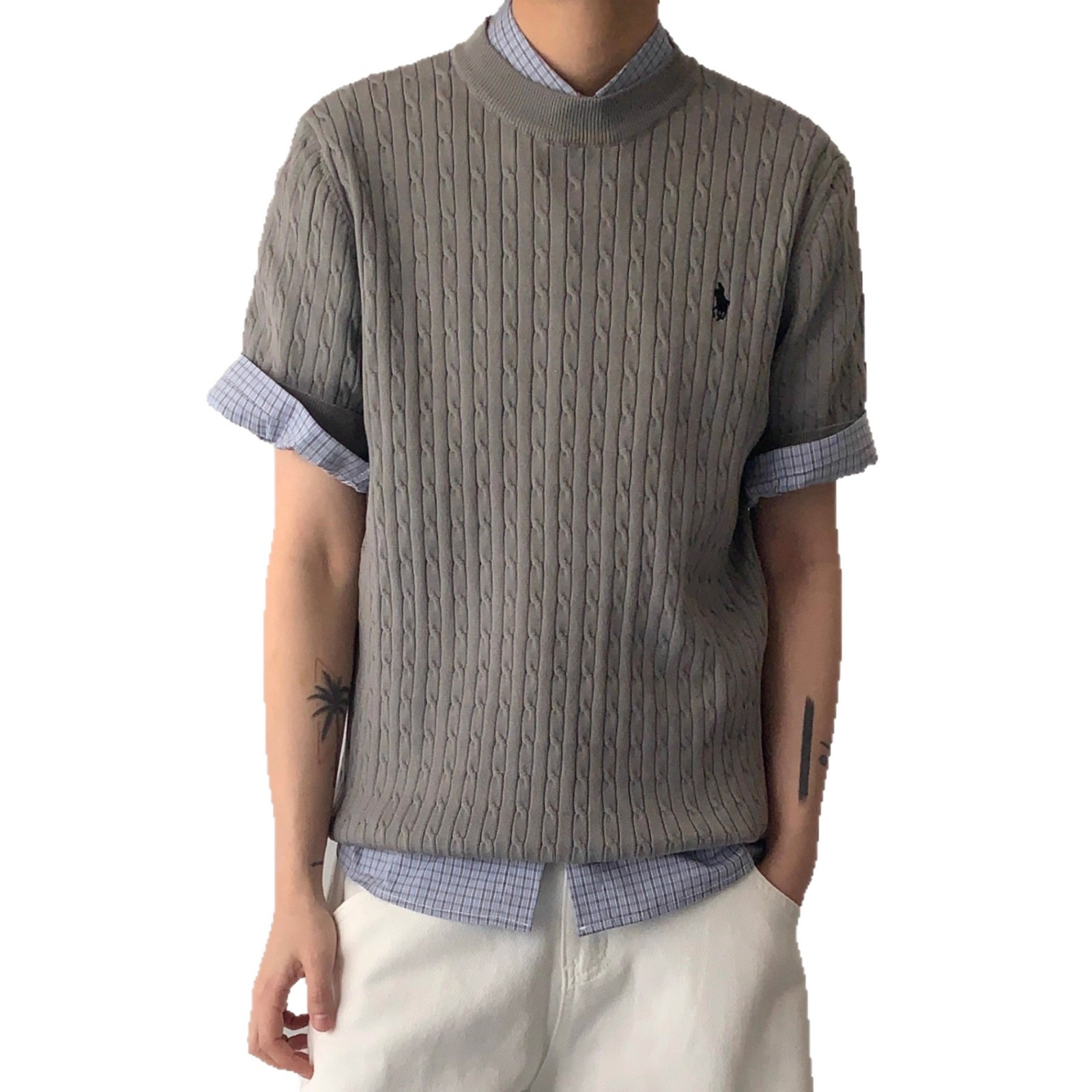 Camiseta de punto de manga corta camiseta masculina marcas de caballo bordadas viejas flores de negocios de hielo seda fábrica de verano transfronteriza al por mayor