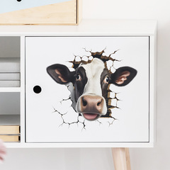 外貿萌萌奶牛破牆兒童臥室浴室馬桶家居裝飾牆貼貼紙自粘批發跨境