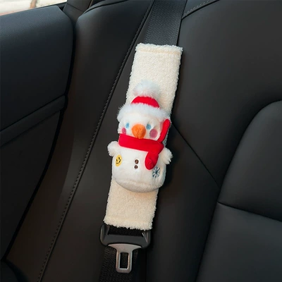 Creative Christmas Snowman Christmas Seat belt shoulder pad - white-teddy-velvet-1-pack-shoulder-cover-snowman
