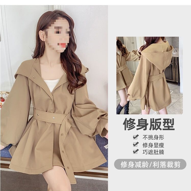 面料短款风衣大码外套女氨纶2025灯笼袖小个子连帽宽松原版韩版秋|undefined