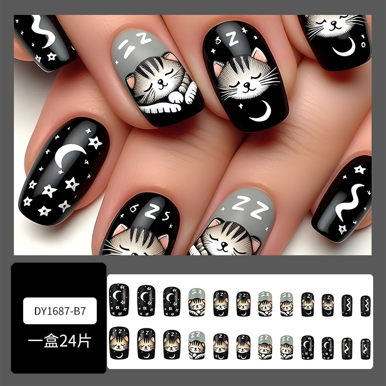 Starcat corta cabeza plana para usar uñas transfronterizas dulces y frescas manicuras blanqueadoras 24 piezas de parches de uñas al por mayor