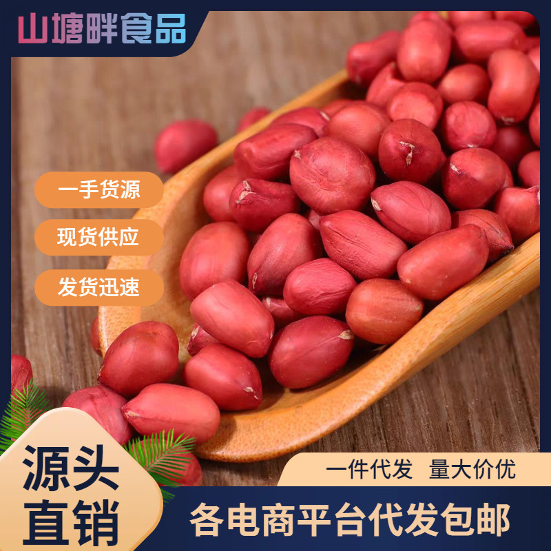 红衣花生米生新货袋装农家晒干四粒花生仁五谷杂粮去壳红皮花生米