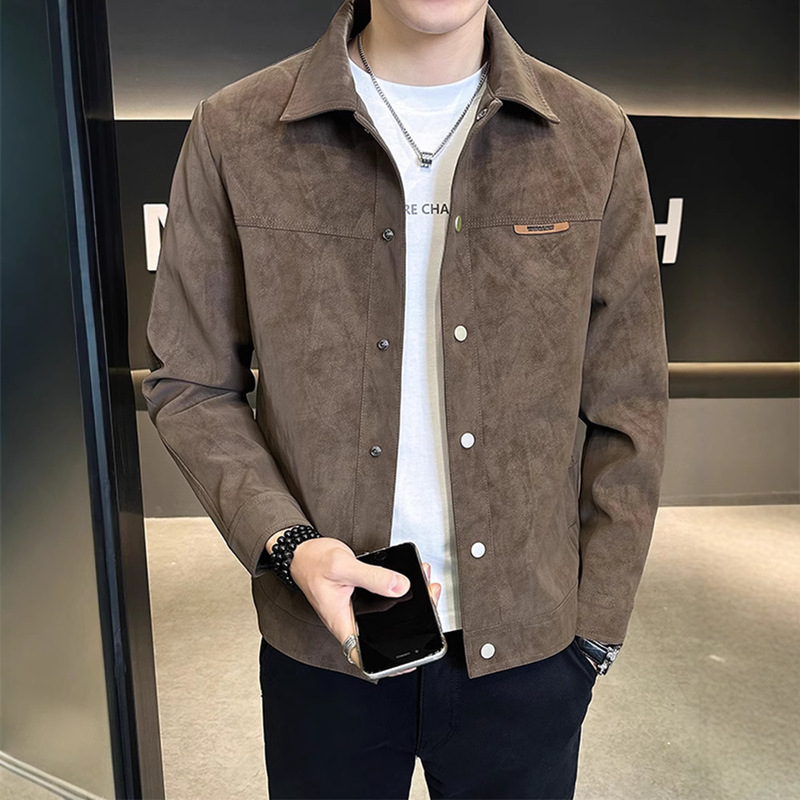 春と秋のジャケットメンズ 2025 新しいハンサムなトレンディなブランドハイエンドラペルスエード春服メンズジャケット|undefined